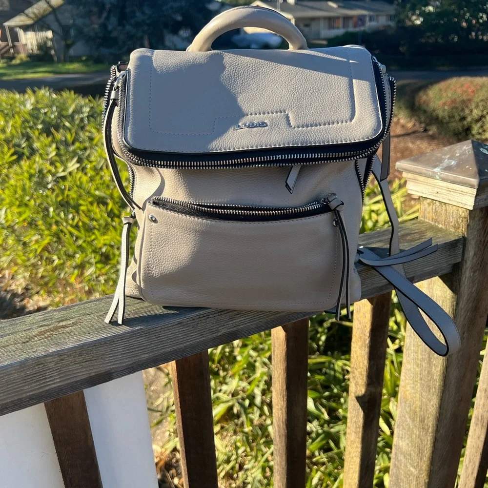Lodis Light Gray/Cream Leather Backpack - Picture 1 of 11